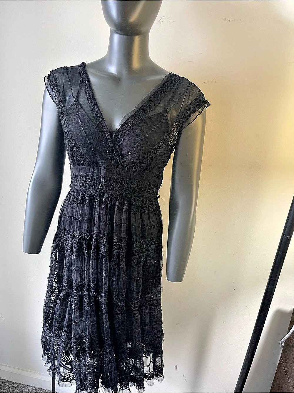 Max Studio NWT Black Lace Sequin Fit & Flare Dress XS